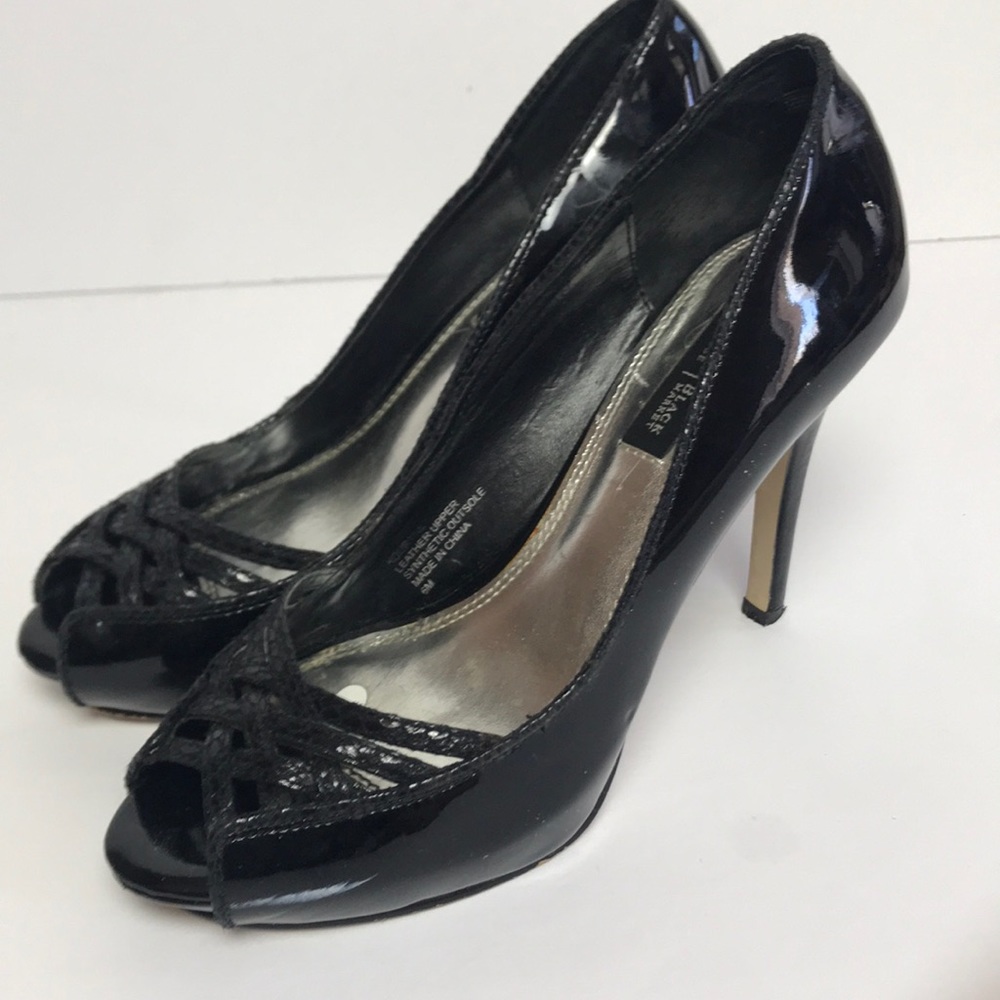 Black open toe heels.